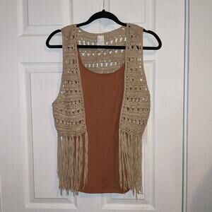 A New Day Brown Tank Top & Estam Crochet Vest M/L